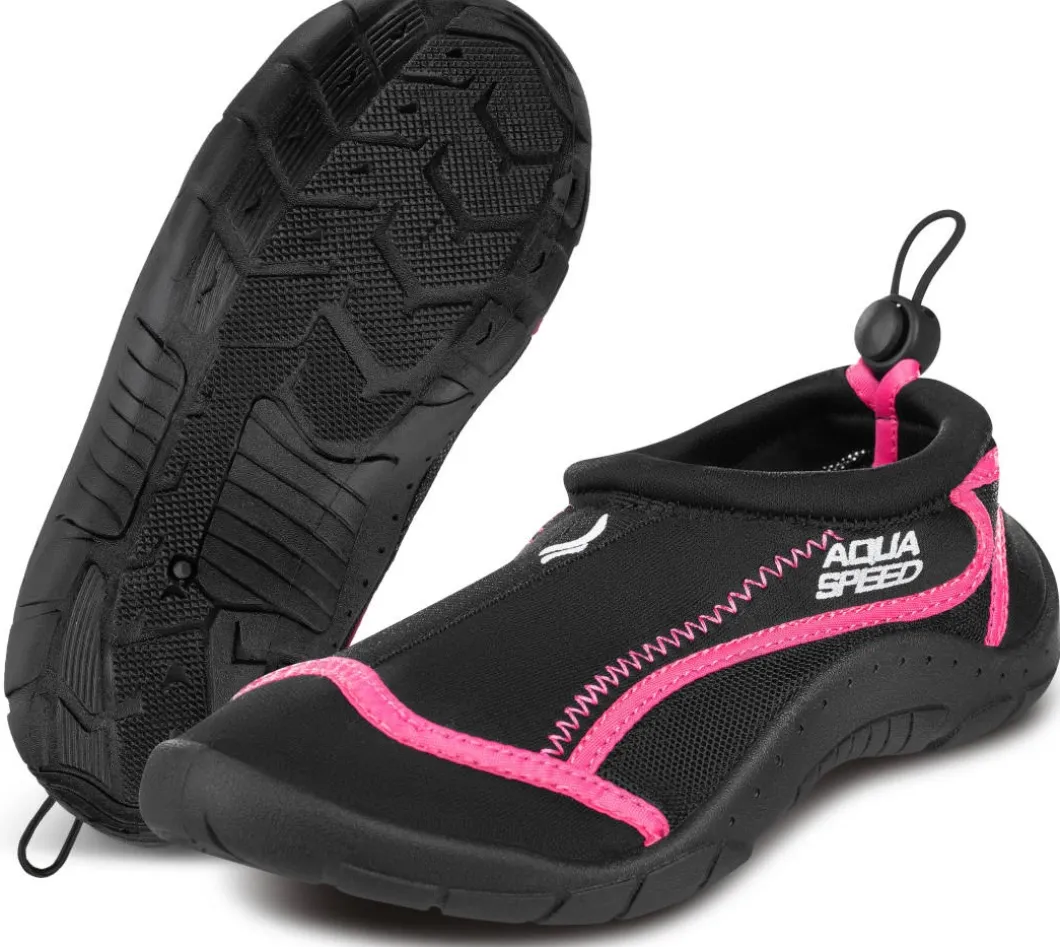 Buty do wody Aqua Speed ze ściągaczem 28D - czarno-różowe