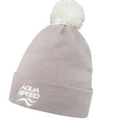 Czapka zimowa z pomponem Aqua Speed 05 - beżowa - białe logo