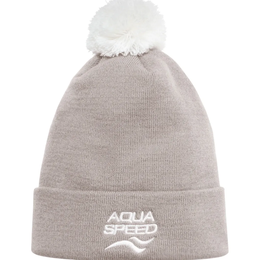 Czapka zimowa z pomponem Aqua Speed 05 - beżowa - białe logo