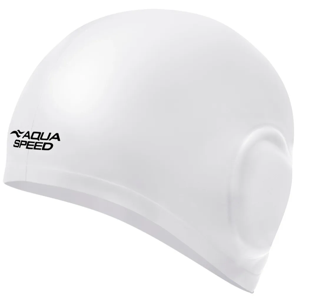 Duży czepek pływacki na uszy i długie włosy Aqua Speed Ear Cap Volume 05 - perłowo-biały