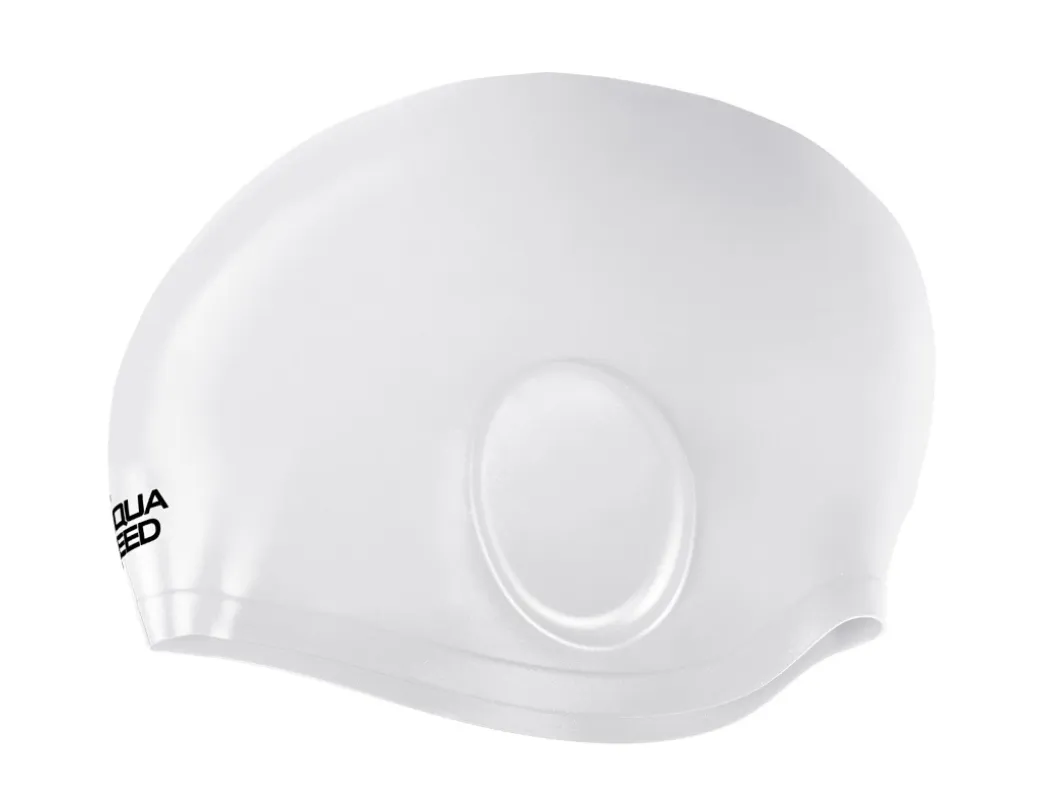 Duży czepek pływacki na uszy i długie włosy Aqua Speed Ear Cap Volume 05 - perłowo-biały
